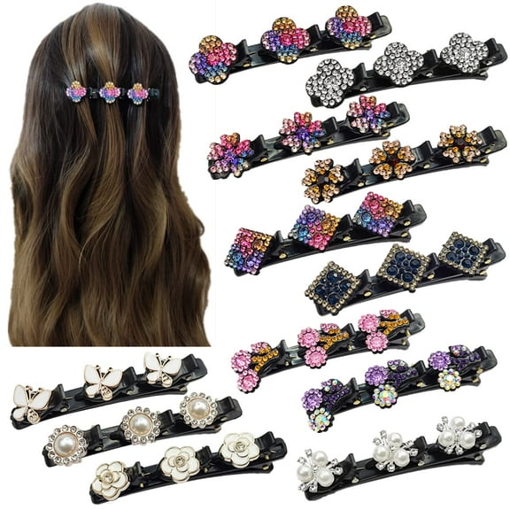 12 Pcs Braided Hair Clips Crystal Braided Hair Barrettes Hairpins Rhinestone Hair Clips Sparkling Hair Accessories for Girls or women