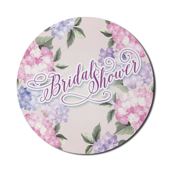 Bridal Shower Mouse Pad for Computers, Shabby Form Hydrangea Flowers Wedding Bride Celebration Image, Round Non-Slip Thick Rubber Modern Gaming Mousepad, 8" Round, Purple and Pale Pink, by Ambesonne