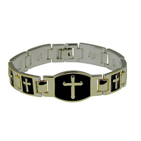 - Mens Magnetic Bracelet Christian Cross Health 2 Tone Removeable Links