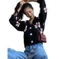 thumbnail image 5 of Women's Y2K Floral Print Sweater V Neck Long Sleeve Cardigan Knitwear Sweater Open Front Button Down Sweet Coat Tops, 5 of 6