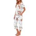 thumbnail image 3 of Weekease Two Piece Pajamas for Women Set Crew Neck Short Sleeve Tops Capris Summer Loungewear with Pockets, 3 of 8