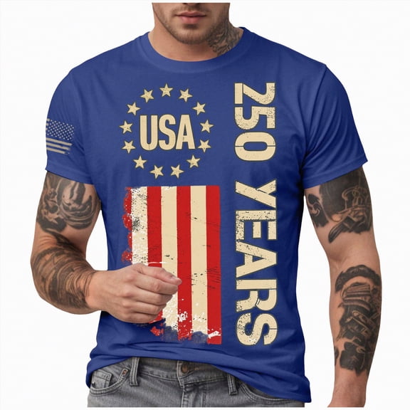 Leey-World Patriotic Shirts for Men 4th of July Shirts for Men Patriotic American Flag Tshirts 250th Anniversary Independence Day Tees Tops(Blue,XL)