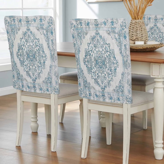 Vintage Blue Chair Back Covers, Removable Chair Covers for Dining Chairs Set of 4, Washable Chairs Slipcovers Back Seat Protector for Wedding Party 19"x20"