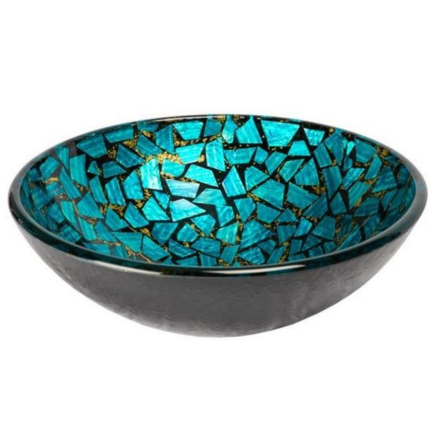 Eden Bath EB-GS60 Blue & Gold Mosaic Round Glass Vessel Sink