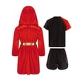 thumbnail image 2 of Fldy Boys Boxing Uniform Satin Boxer Hooded Cloak with Belt and Sports T-shirts Shorts Set Red 6, 2 of 5