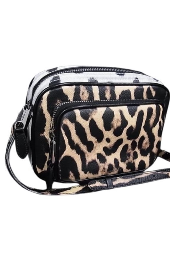 Pre-Owned BURBERRY Shoulder Bag/Camera Bag in Brown and White Leather, Leopard Print, for Women