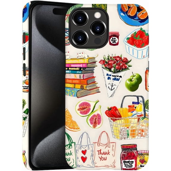 Case for iPhone 11 Pro, Book Cat Fruit Collage Phone Case Slim Silicone Shockproof Cover for Girls Women (Frosted & Durable）