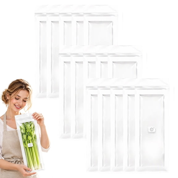 Long Freezer Bags & Food Storage Bags, Thick Double Seal Zip Lock for Vegetables, Clear Reusable (15PCS)