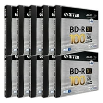 10 Pack Ritek BD-R XL BDXL 100GB Archival Grade Triple Layers 4X White Inkjet Hub Printable Blank Disc w/Standard Jewel Case