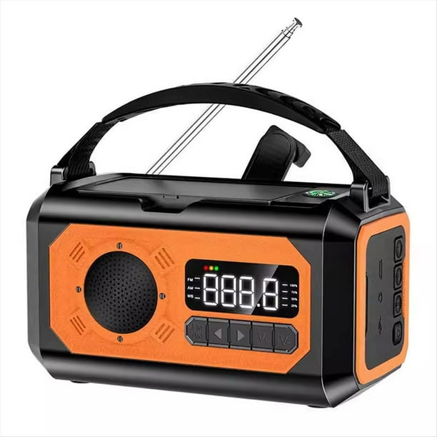 Radio Meteorológica Solar con Manivela Manual de 12000 MAh AM/FM/NOAA, Alarma SOS de Emergencia, Lámpara de Lectura para Acampar Al Aire Libre, Color Naranja.