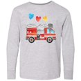 thumbnail image 3 of Inktastic Valentine's Day Fire Truck with Hearts Long Sleeve Youth T-Shirt, 3 of 5