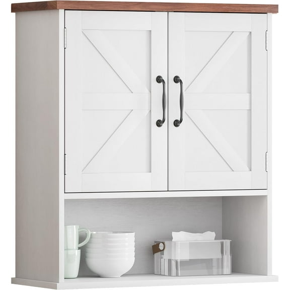 Farmhouse Wall Mounted Cabinet, White Small Medicine Cabinet with Adjustable Shelf, for Bathroom, Living Room, Laundry Room