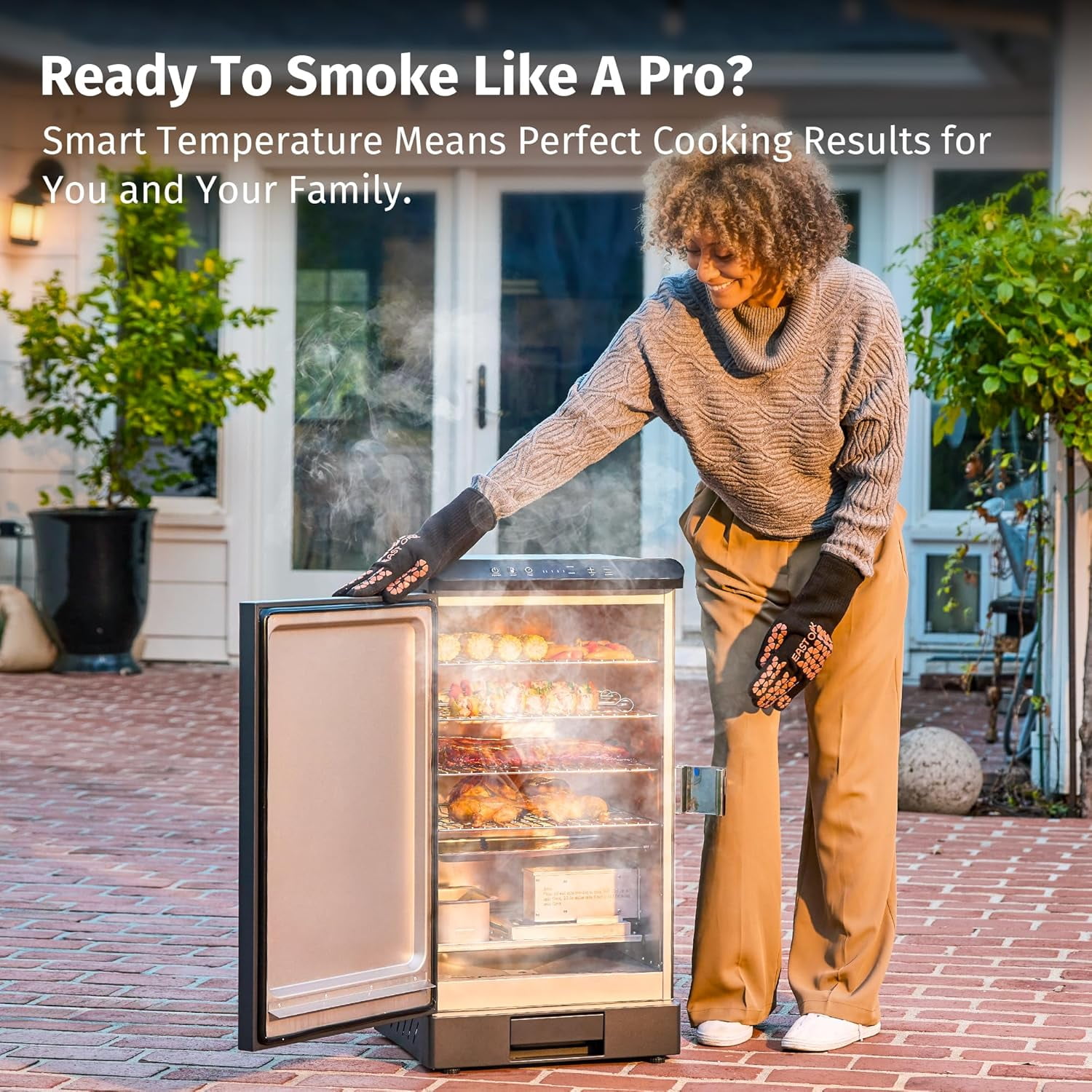 EAST OAK 725 Sq Electric Smoker Portable Outdoor Smoker with Digital Temperature Control and 4 Removable Grill Racks for Outdoor Cooking BBQ Grill, Black
