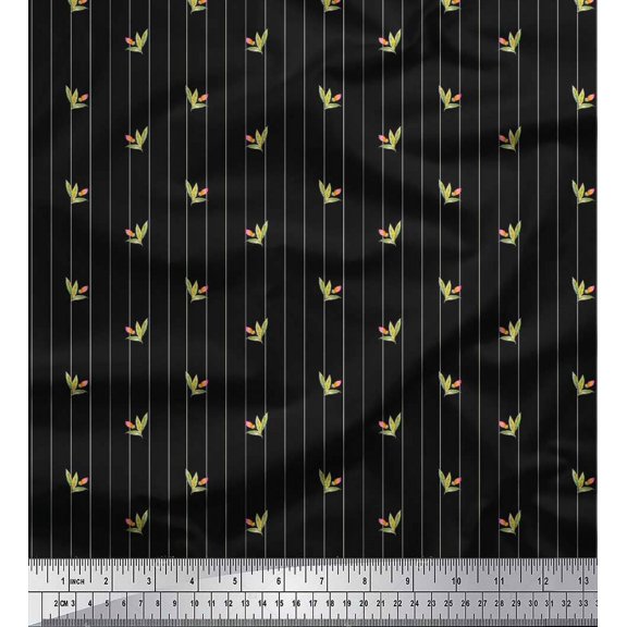 Soimoi Cotton Duck Fabric Leaves,Flower Bud & Stripe Fabric Prints by Yard 42 Inch Wide