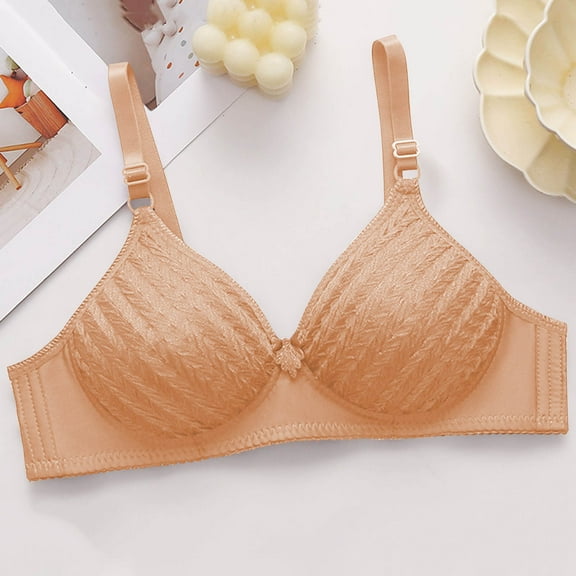 Amidoa Beige Womens Bras Wire-Free Full Coverage Heavy Breast Embroidered Bra Bralettes for Women 40/90