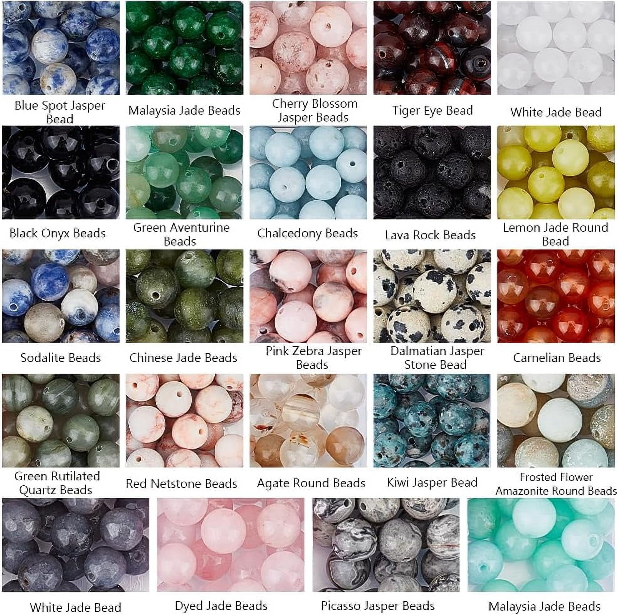 About 480 Pcs Mixed Gemstone Round Beads 24 Styles 8mm Natural Stone Loose Beads Undyed Dyed Agate Beads Jasper Beads Map Beads for Bracelet Jewelry Making Mixed Color