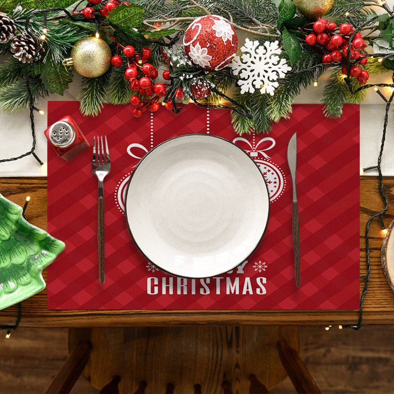 4 Pcs Christmas Placemats 12x17 Inches, Watercolor Winter Scene Design Plastic Wipeable Table Mats For Kitchen Dining Holiday Party Decor