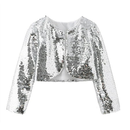 

Girl Jackets 10-12 Spring Autumn Children S Dress Coat Performance Wear Glitter Sequin Model Catwalk Cape Coat Silver 6-7 Years