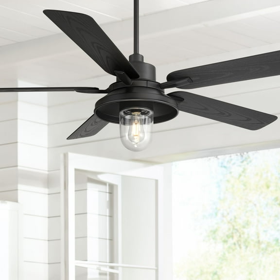 Casa Vieja 60" Ridgeline Barn Indoor Outdoor Ceiling Fan 5 Blade LED Light Remote Control Matte Black Finish Bedroom Patio