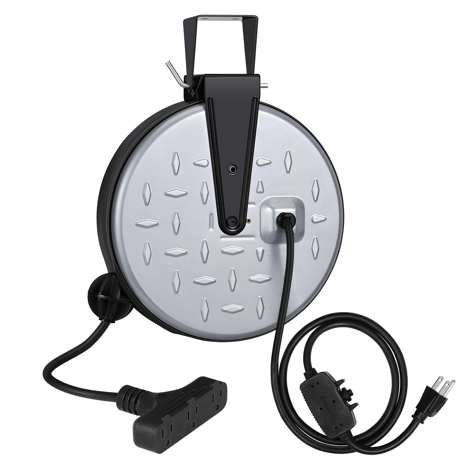 DEWENWILS Metal Extension Cord Reel, 30 ft Retractable Extension Cord, 16AWG/3C SJTW Power Cord