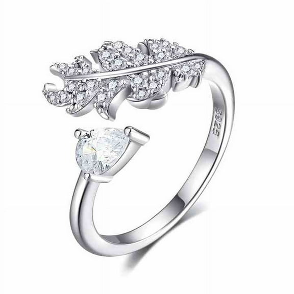 Feather Open Adjustable By Pass Ring For Women 1.9 Ct Diamond 14K White Gold Over
