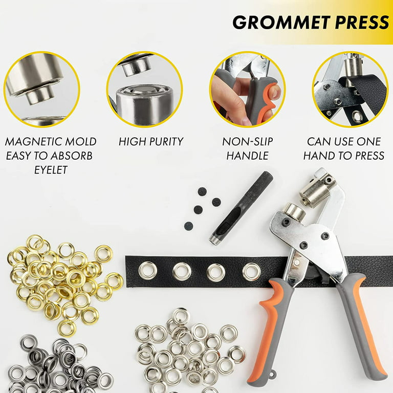 BEAMNOVA Grommet Tool Kit, 1/2 Inch (12mm) Hand Press Pliers with 500  Silver Grommet Supplies, Handheld Grommet Eyelet Machine Punch Tools 