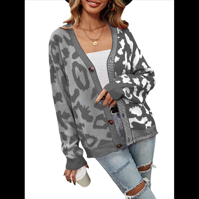 Cárdigan Holgado A Cuadros para Mujer, Abierto Al Frente, Suéteres Oversize con Gráficos Vintage, Abrigo de Punto A Cuadros. Gris S