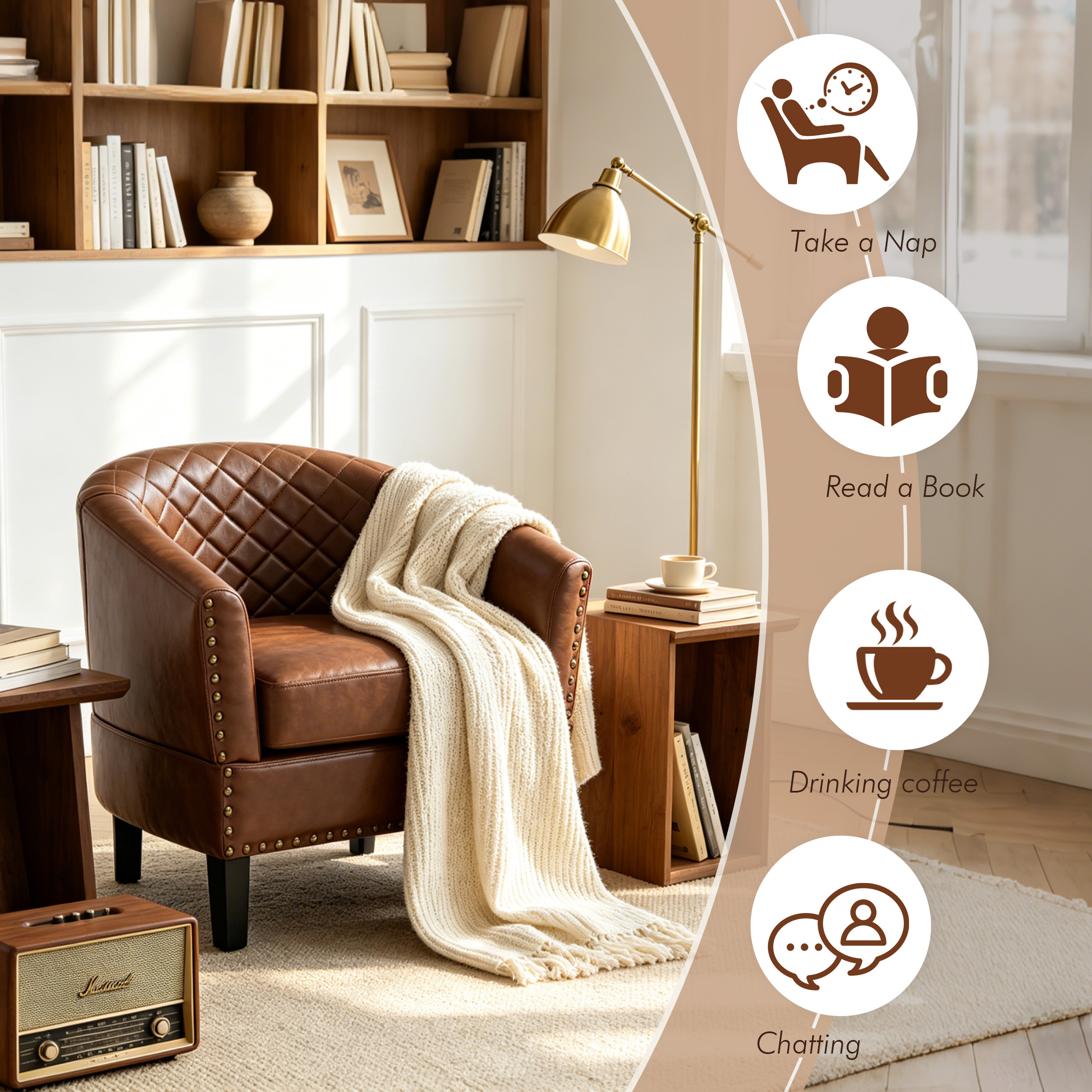 MOONMISS Barrel Accent Chair Club Armchairs Comfy chairs for Living Room, Bedroom,Brown