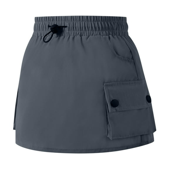 FAOWME Girls Cargo Skirt High Waisted Pocket Skirt Casual Cargo Short Skirts Grey 3-4 Years