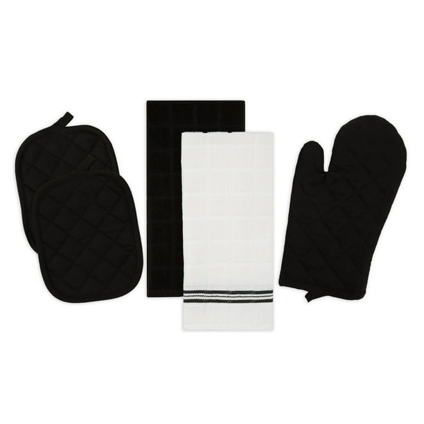 Mainstays Kitchen Towel, Oven Mitt & Pot Holder Kitchen Set, 5 Pack
