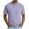 thumbnail image 3 of Fengqque Mens Henley Shirts Short Sleeve Casual Summer Basic T-Shirts 3 Button Solid Collarless Shirts for Work Purple XL(XL), 3 of 6