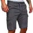 thumbnail image 3 of Men's Shorts Casual Classic Fit Drawstring Summer Beach Shorts with Elastic Waist and Pockets (Dark Gray,XL), 3 of 8