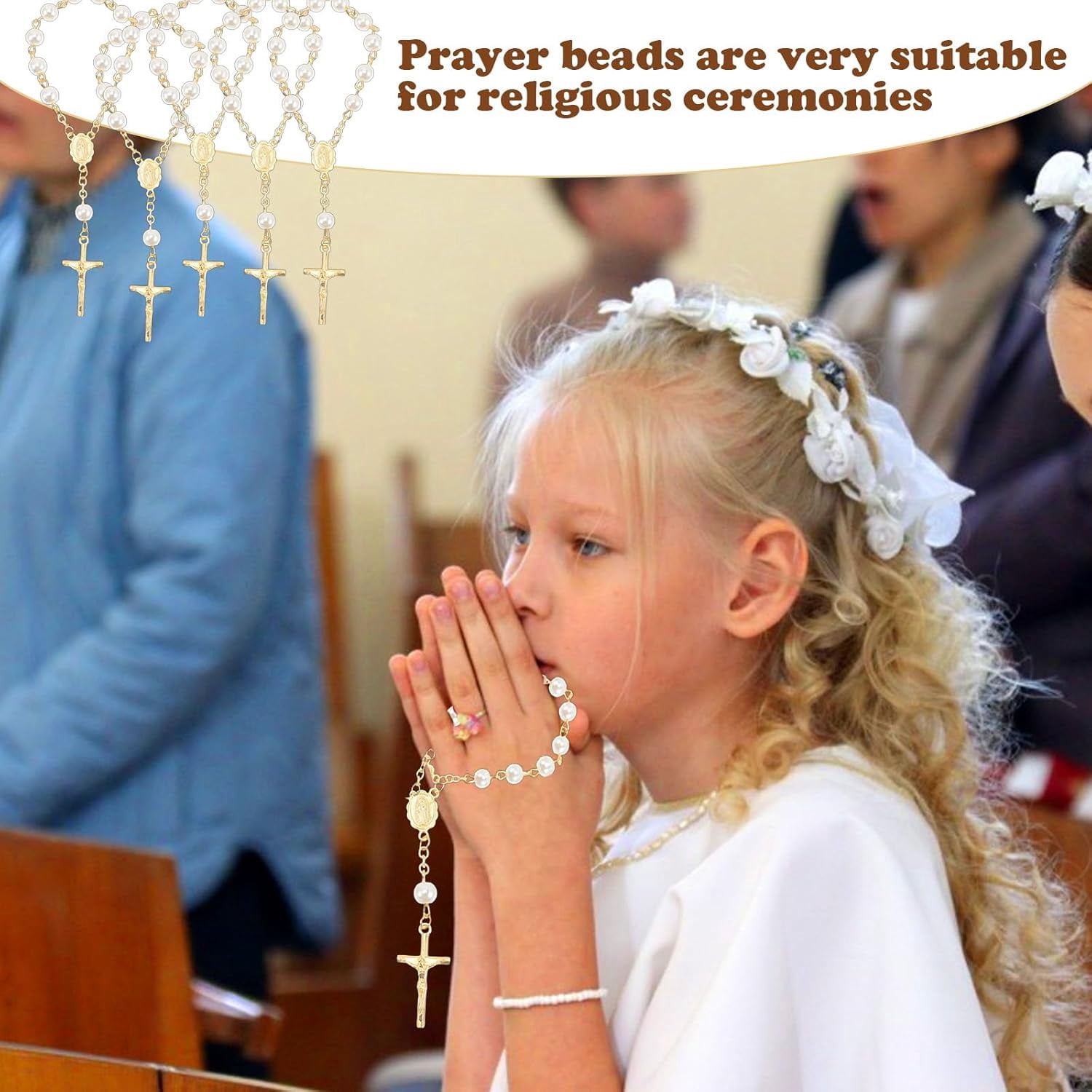 Christening Favours 12 Pack | 5.5cm Acrylic & Metal Rosary Beads | Religious Keepsakes for First Communion, Baptism, Wedding, Ramadan Party & Special Occasions | Lightweight & Elegant Decora