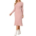 thumbnail image 4 of INSPIRE CHIC Women's Long Sleeve Sweater Dress Fall 2025 Crewneck Ribbed Knit Pleated A-Line Midi Dresses XL Pink, 4 of 6