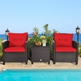 thumbnail image 3 of BLACK JAGUAR 3PCS Wicker Cushioned Conversation Set Outdoor Rattan Furniture w/Red Cushions, 3 of 7