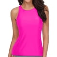thumbnail image 1 of Women's Conservative Swim Top Solid Color Adjustable Straps Removable Pads Racerback Tankini Summer Beach Pool Bathing Suit Hot Pink, 1 of 2