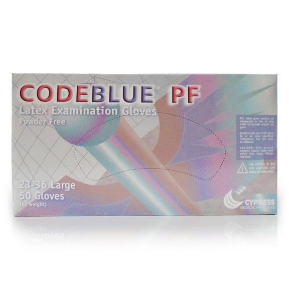 CodeBlue PF Latex Exam Gloves - Extended Cuff Length, Fully Textured Medical Glove, Powder-Free Comfort - Large, Blue, 50 Count, 1 Box