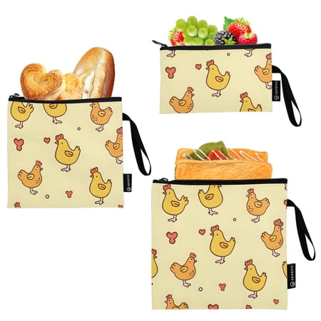 Dailycode Reusable Ziploc Bags Leakproof Sandwich Snack Freezer Bags Cute Chicken and Dots 3 pack