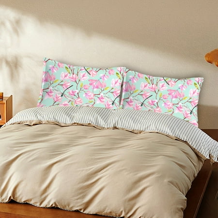 TOPUUTP Funda de almohada de satén con flores, impresión digital fresca de verano, funda de almohada decorativa para niños