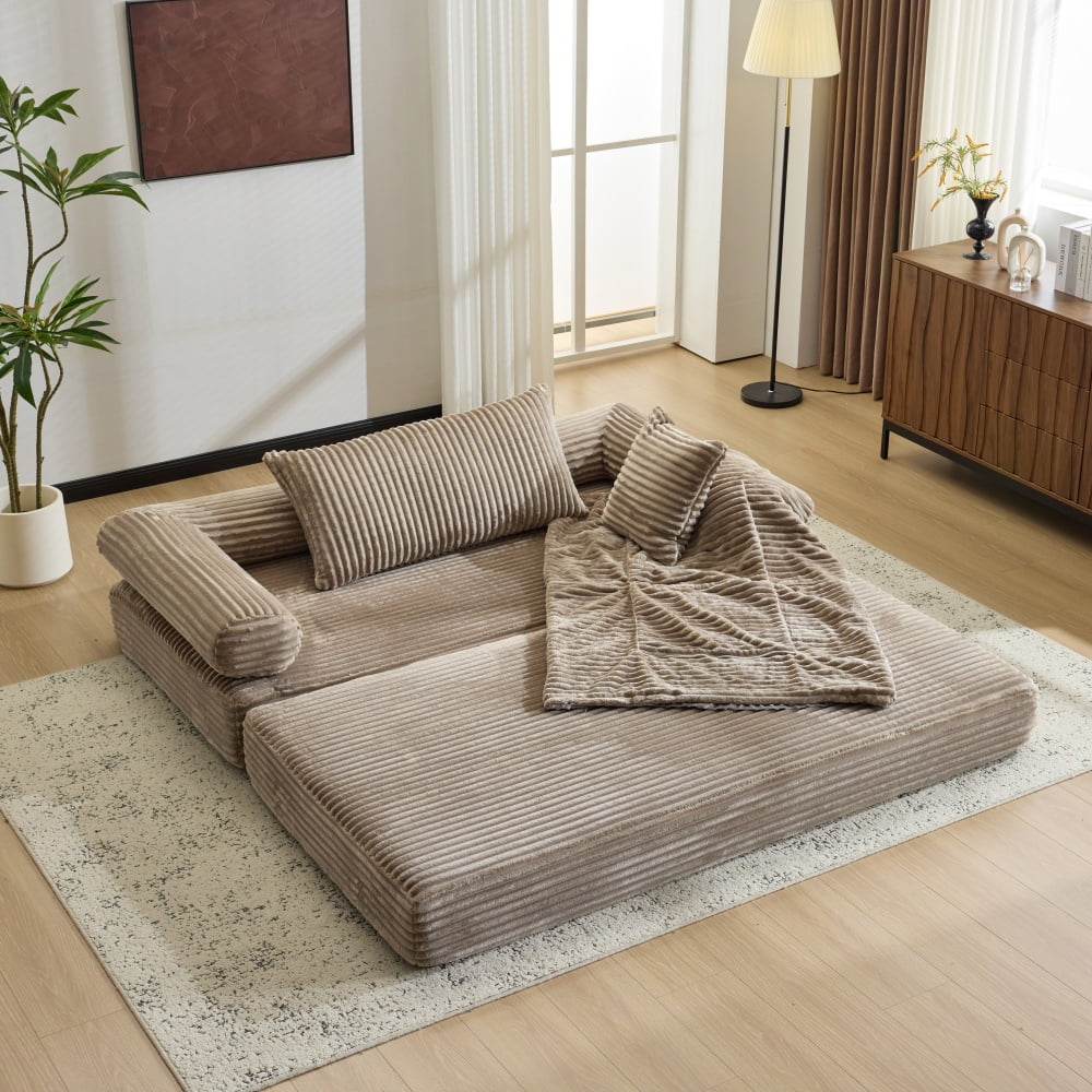 Ktaxon Convertible Sofa Bed, Pull-Out Sleeper Loveseat Couch with Oversized Back Pillow, Ideal for Living Room or Guest Use Gray
