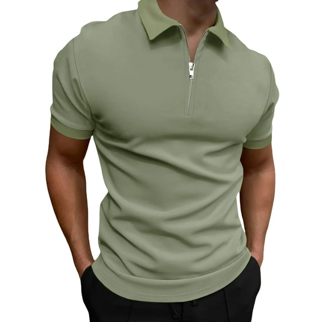xiaxaixu Men's Collared Tops Golf Shirts Casual Short Sleeve Quarter Zip Solid Color Slim Fit T-Shirts