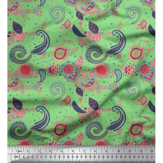 Soimoi Modal Satin Fabric Paisley & Floral Artistic Printed Fabric 1 Yard 42 Inch Wide