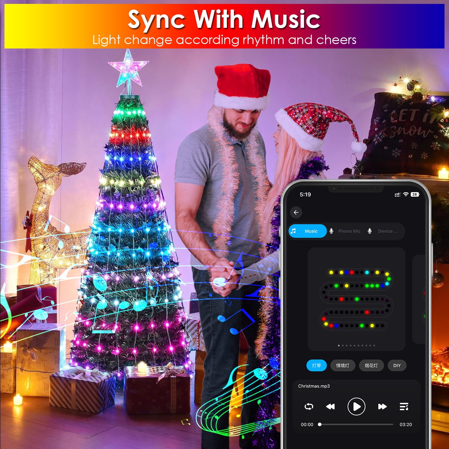 4.9FT Collapsible Christmas Tree with 166 LED Lights,  IP65 Waterproof Artificial Christmas Tree with Remote App Control Timer Setting for Xmas Holiday Party Fireplace Decor