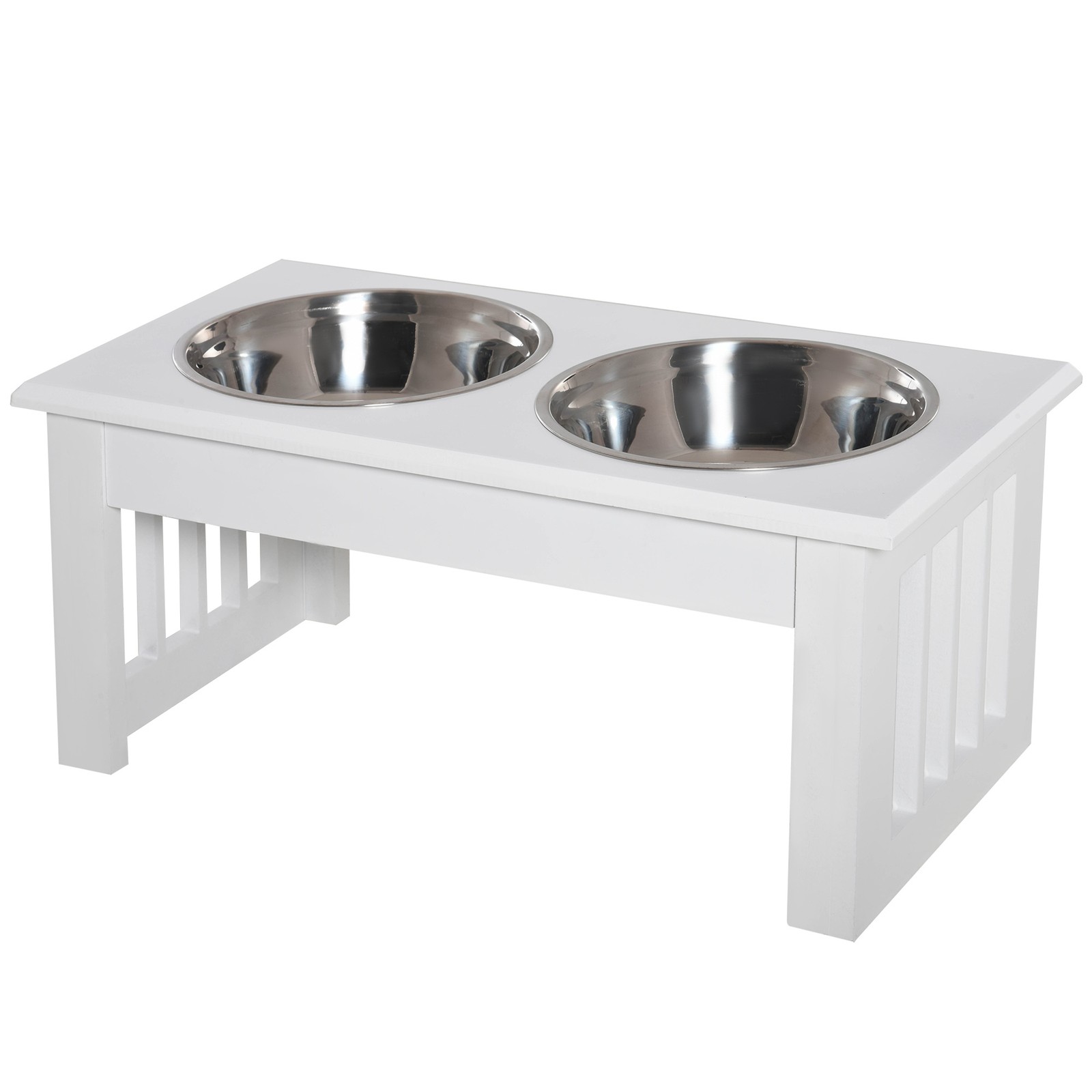 LINJH Elevated Dog Bowls & Dog Food Stand Pet Feeding Station W/ Stainless Steel White