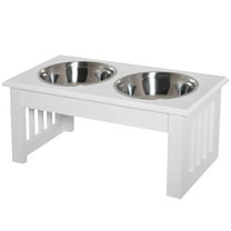 Hyxoo Elevated Dog Bowls & Dog Food Stand Pet Feeding Station W/ Stainless Steel White