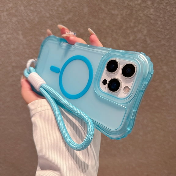 Allytechgroup iPhone 17 Air Case with Hand Strap, [Compatible with Magsafe] Matte Translucent Hybrid TPU PC Back Cover Corner Protector Anti-Scratch Slim Phone Case for iPhone 17 Air,Blue