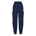 thumbnail image 1 of Pantalones cargo informales de color liso para mujer: cintura elástica, diseño con múltiples bolsillos, estilo jogger cónico para ropa de ocio y deportiva, 1 of 7