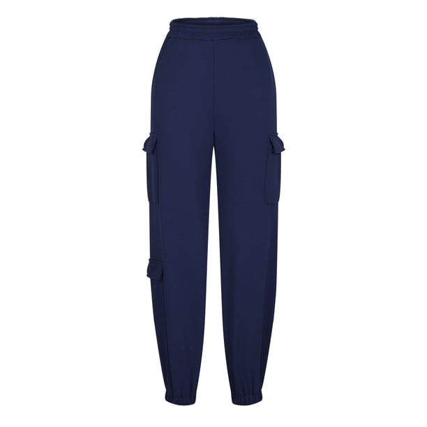 Pantalones cargo informales de color liso para mujer: cintura elástica, diseño con múltiples bolsillos, estilo jogger cónico para ropa de ocio y deportiva