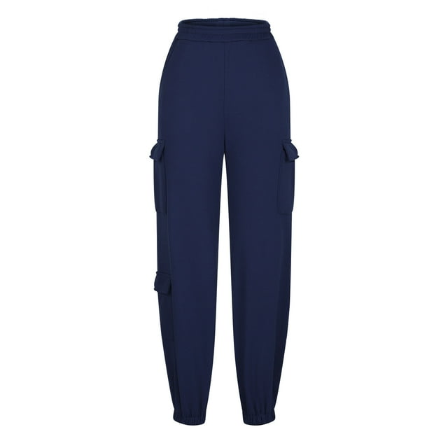 Pantalones cargo informales de color liso para mujer: cintura elástica, diseño con múltiples bolsillos, estilo jogger cónico para ropa de ocio y deportiva