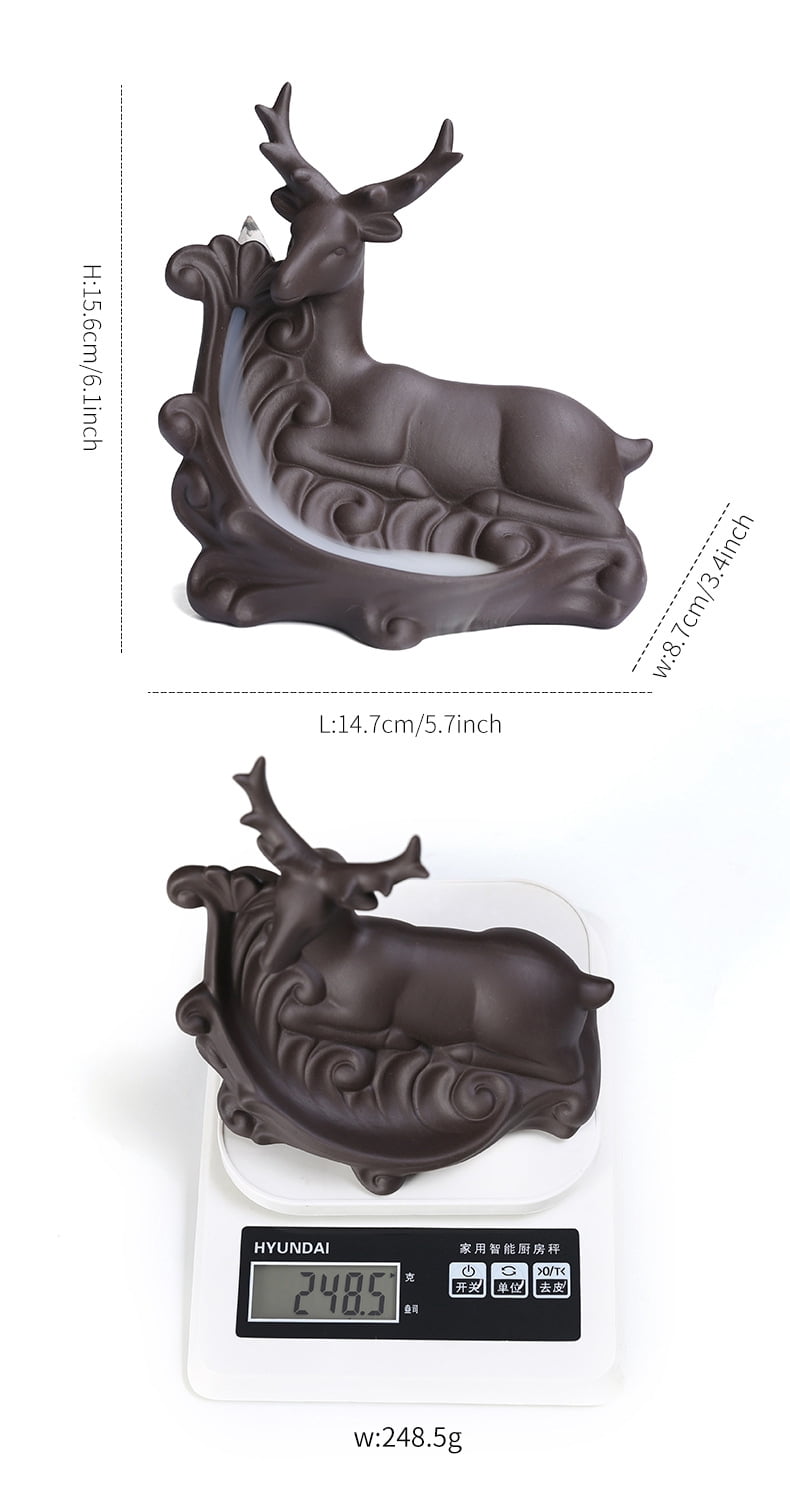 Creative Deer Backflow Incense Burner Purple Clay Waterfall Reflux Incense Holder Aromatherapy Handicraft for Home Decoration